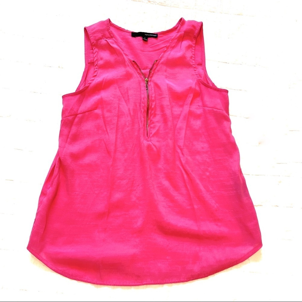 Harve Benard Magenta Zip V-neck viscose tanK EUC SZ L